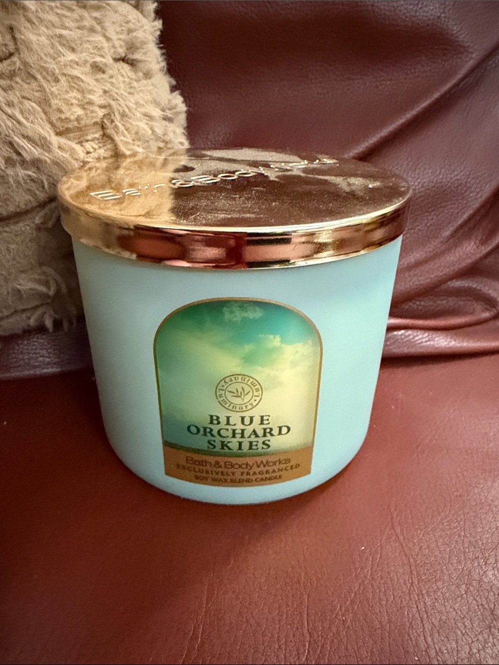 Bath & Body Works Blue Orchard Skies Candle - Aqua Jar with Gold Lid